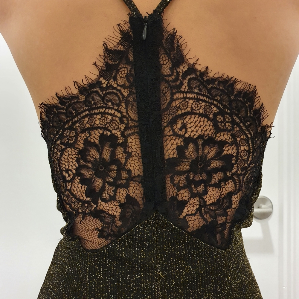 JOA gold-dark green bodycon dress XS NWOT